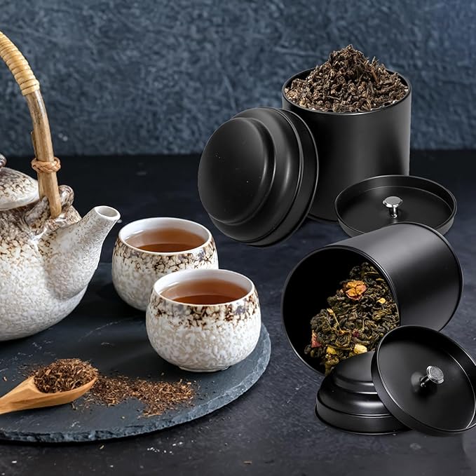 15 Pieces Tea Canisters 8 oz Round Tin Can Containers with Sealed Double Lids for Loose Leaf Tea,Coffee, Sugar, Candy, Spices Storage(Black)