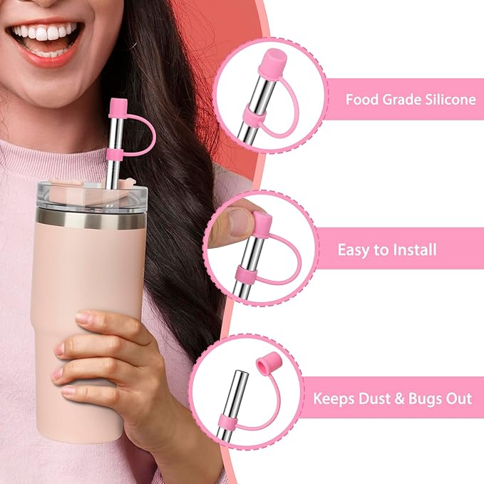 Stainless Steel Straws with covers fit Stanley 40 oz tumbler, Reusable 12 Inch Metal Straw with Silicone Tips & Cover Caps, Compatible with Stanley Quencher H2.0 (6 Pack: 3 Bent + 3 Straight)