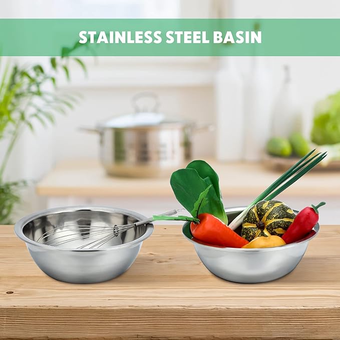 Pinkunn Set of 12 Stainless Steel Mixing Bowls, Nesting Metal Prep Salad Bowl Bulk Kitchen Large Reusable Baking Food Container for Hotel Restaurant Home Cooking, Silver(11 x 3.54 Inch)