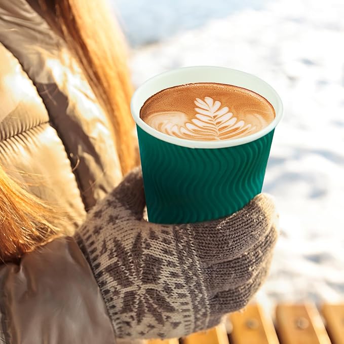 MUCHII 16 oz Paper Coffee Cups, 90 Count Multicolor Disposable Insulated Ripple Paper Cups for Hot Chocolate and Tea