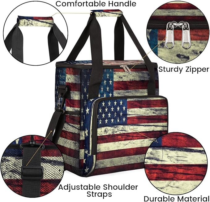 Vintage American Usa Flag Coffee Maker Carring Bag Travel Storage Tote Bag Compatible with Keurig K-Mini or K-Mini Plus Portable Single Serve Coffee Brewer Case with Pockets for K-cup Pods