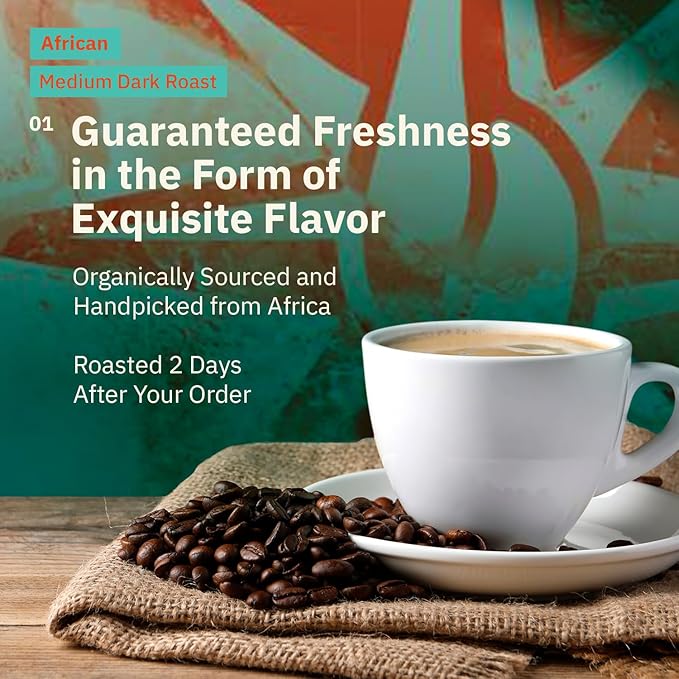 Kochere Horn of Africa Signature Blend Whole Bean Coffee – 1LB – Single Origin Components, Freshly Roasted to Order – Artisanal Medium Roast – Bold, Complex, and Fruity Notes – Organic, Farm Direct Specialty Coffee