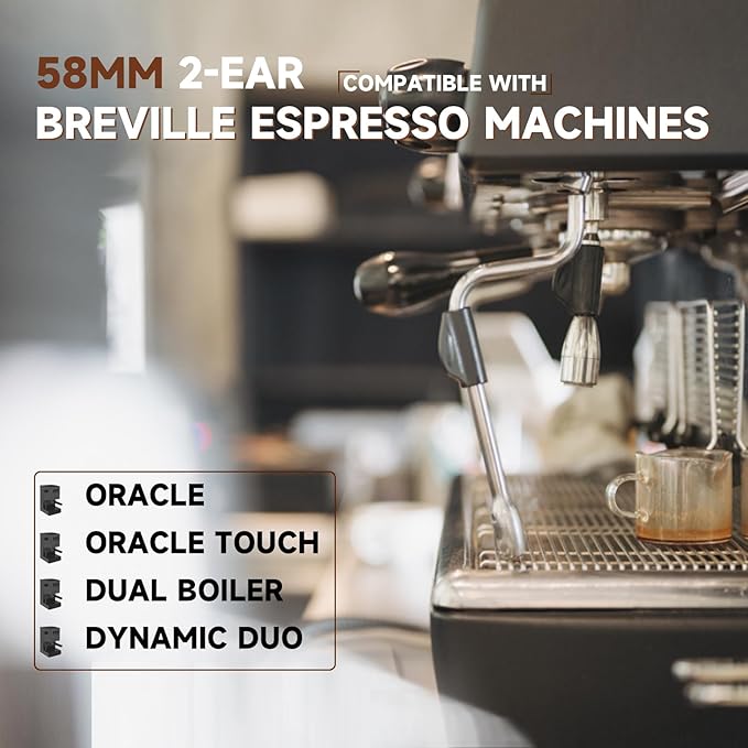 58mm Bottomless Portafilter with Double Shot Filter Basket & Wood Handle for Breville Oracle, Oracle Touch, Dual Boiler BES980XL BES990BSS BES920XL Espresso Machine