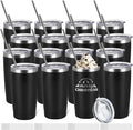 16 Pack Stainless Steel Tumbler Bulk Insulated Vacuum Travel Mug Powder Coated Coffee Mug Gift for Laser Engrave, 20oz Black