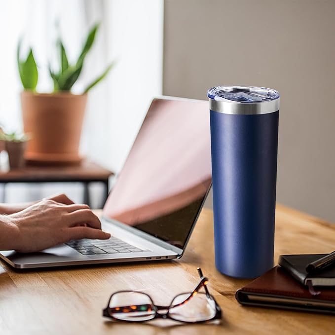20 oz Skinny Tumbler with Lid and Straw,Stainless Steel Vacuum Insulated Tumbler Cup Double Wall Leak-proof Coffee Mug,Travel Thermal Water Tumbler for Home,Office,Outdoor(Navy Blue,1)