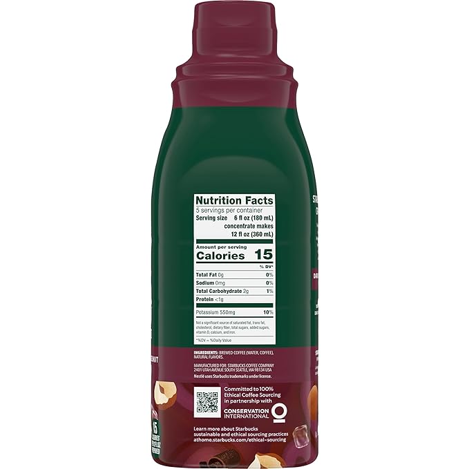 Starbucks Cold Brew Coffee Concentrate, Naturally Flavored Dark Chocolate Hazelnut, Multi-Serve Bottle (32 Fl Oz)