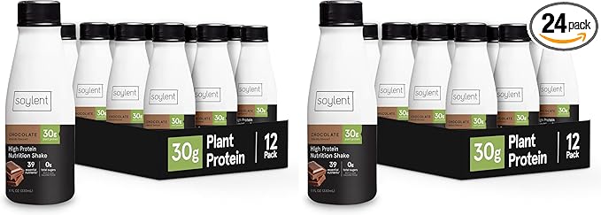 Soylent Chocolate High Protein Shake, 30g Complete Protein, Vegan, Dairy Free and 0g Sugar, Ready to Drink Protein Drinks, 11 Oz, 24 Pack