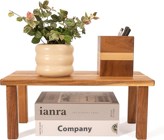 Acacia Wooden Desktop Organizer Shelf Kitchen Cabinet and Counter Riser Display Shelf for Top of Desk Home Office Bathroom Coffee Table Display Stand