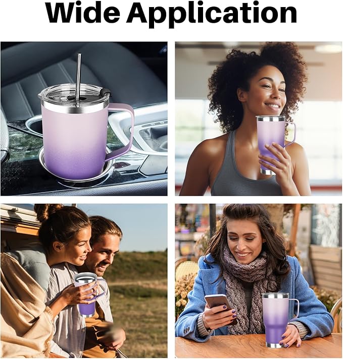 20 oz Tumbler with Handle, Stainless Steel Insulated Tumbler with Lid and Straw, Double Wall Vacuum Coffee Mug Tumbler, Insulated Coffee Thermal Cup for Cold and Hot (Light Dark Purple, 20, ounces)