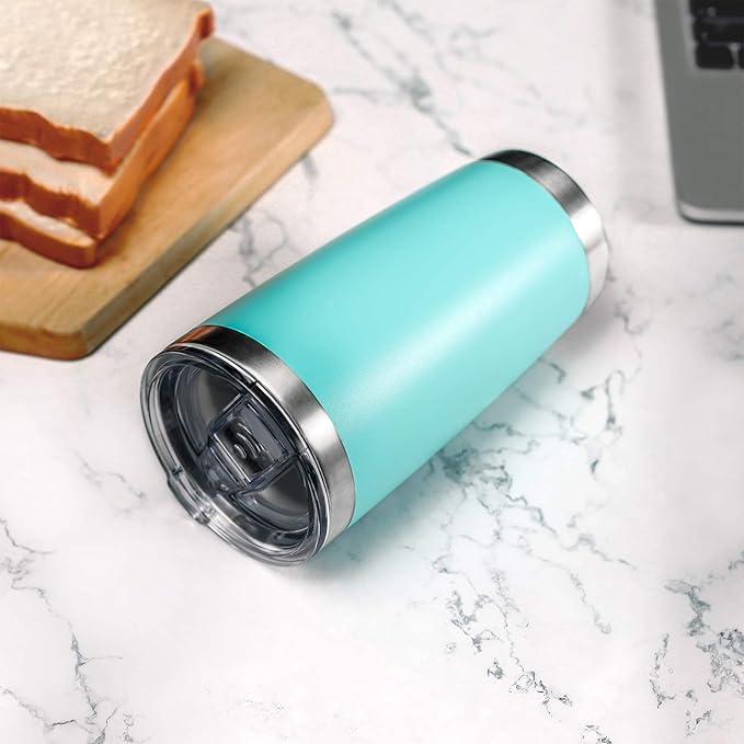 COMOOO 20oz/8Pack Tumbler Double Wall Vacuum Insulated Travel Mug, Stainless Steel Tumbler Bulk with Lid and Straw Insulated Coffee Cup for Cold & Hot Drinks (Light Blue, 8 Pack)