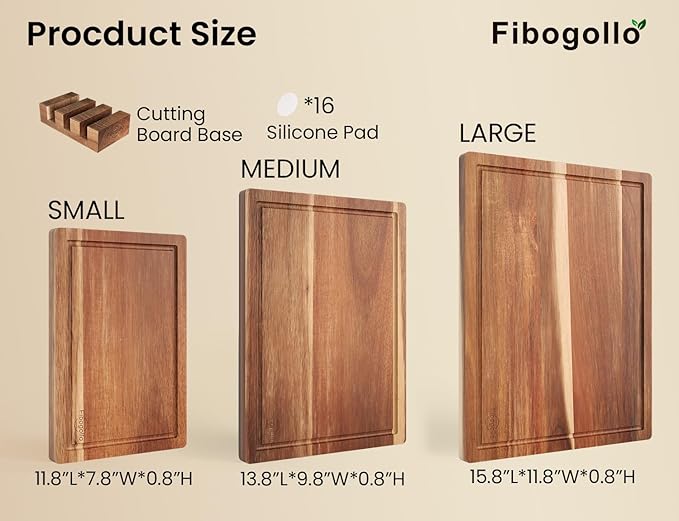Acacia Wood Cutting Boards for Kitchen(Set of 3),Wooden Chopping Boards Set with Juice Groove, Large Serving Board with Holder,Butcher Block for Meat,Vegetables,Fruit