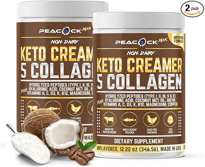 Collagen Keto Creamer Powder, Coconut MCT, Peptides, Unflavored, Hydrolyzed, B12, Magnesium (24.44 Ounces (Pack of 2))