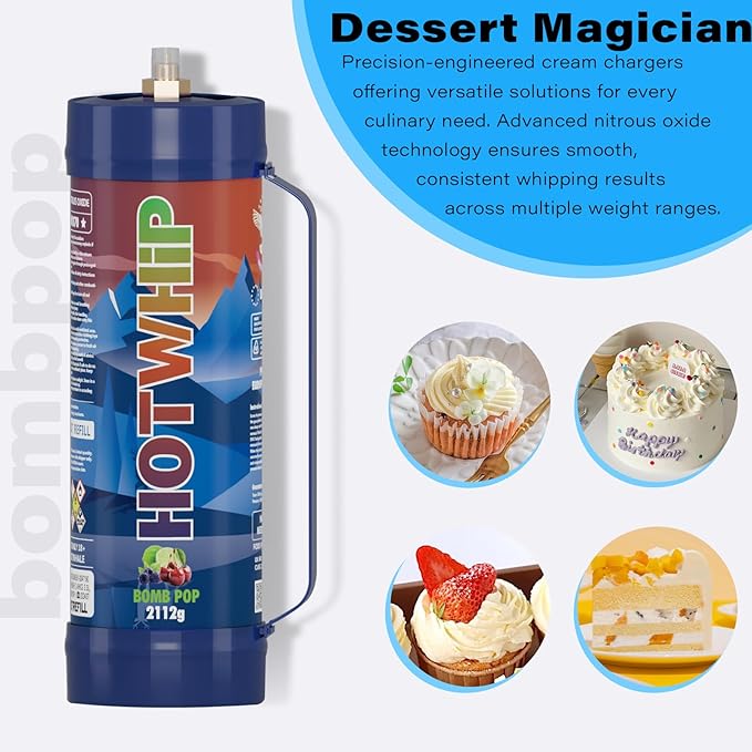 Cream Charger 3.3L Tank,2112g Whipped Cream Charger Bombpop Flavor Food Grade 99.99% Purity Premium Cream Cylinder Leak Proof Dispenser-1Tank
