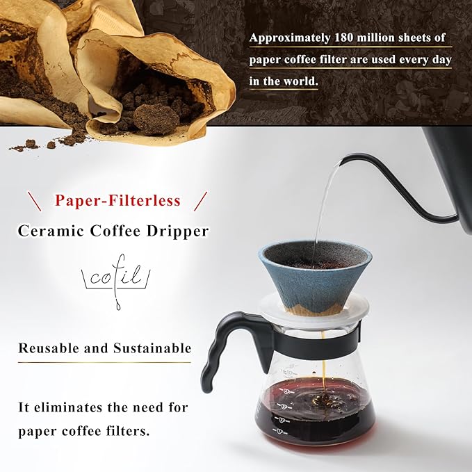 Ceramic Reusable Coffee Filter Dripper Paperless Sustinable Mt. Fuji Made in Japan (Blue)