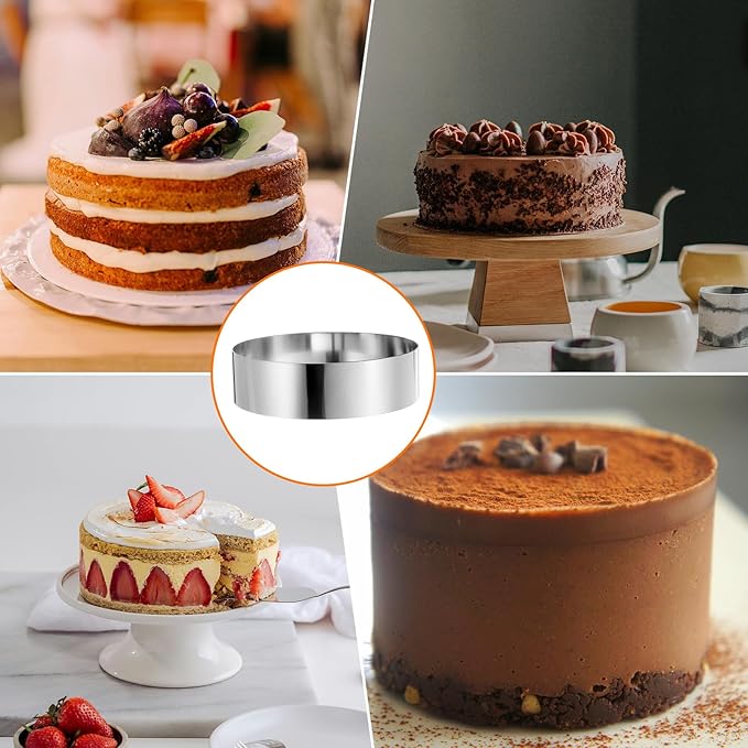 HARFINGTON Round Cake Ring 7 x 2 Inch Seamless Stainless Steel Pastry Mousse Dessert Ring Mirror Coating for Baking Cooking Making Tool
