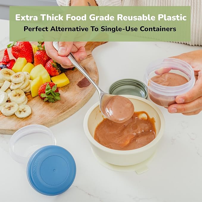 WeeSprout Leakproof Baby Food Storage - 12 Set, Small Plastic Containers with Lids, Lock in Freshness, Nutrients & Flavor, Freezer & Dishwasher Friendly, 4oz Snack Containers (Variety Matte)