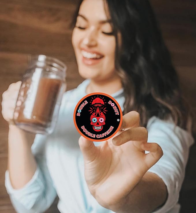Double Donut Coffee High Caffeine Coffee Pods, Extra Strong Double Caffeine Dark Roast Coffee,Compatible with Keurig K Cups Brewers, 20 Count