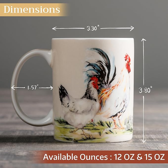 Maison d' Hermine Coffee Mug with Handles Fine Bone China Mugs Pack of Two Tea Cups for Hot Beverages Cappuccino Latte Home Restaurant Office Perfect for Gift (Campagne, 15 Ounce)