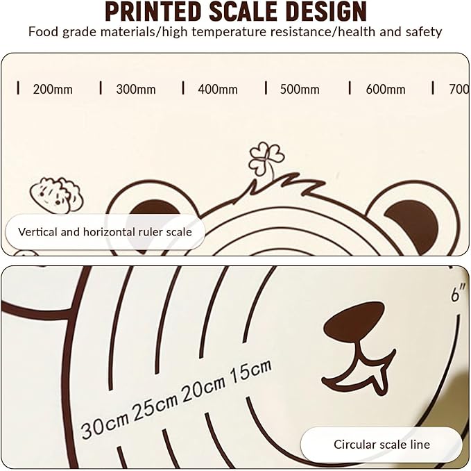 Little Bear Pastry Mat Set:Silicone Pastry Mat with Cake Scraper Rolling Pin Pastry Brush for Baking (standard, count, 3)