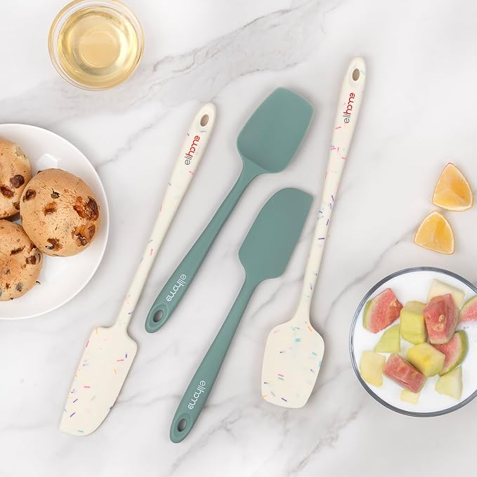 Elihome Skinny Silicone Spoonula - Non-Stick Heat Resistant Silicone Scraper Spatula for Mixing, Serving, Scraping, Stirring, and More - 11 Inch, Sage Green