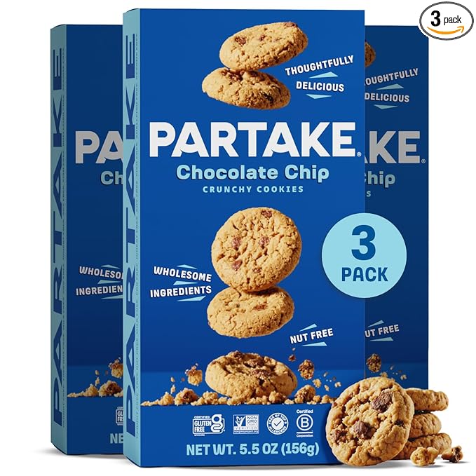Gluten Free Patake Crunchy Chocolate Chip Cookies - Vegan - Free From the Top 9 Allergens Including Dairy, Wheat, Soy, Eggs, & Peanuts - Non GMO - Safe School & Office Snack (3 Pack, 5.5oz Boxes)