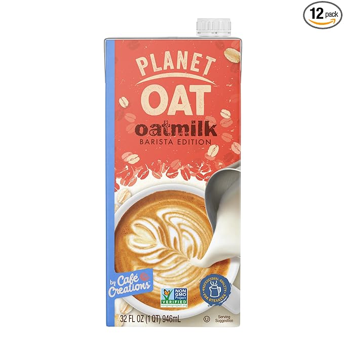 Planet Oat Oatmilk Barista Edition, Original 32 oz (Pack of 12), Non Dairy Milk to use with Coffee, Gluten Free, Soy Free, Lactose Free, Shelf Stable