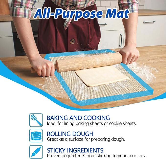 UBeesize 3 Pack Silicone Baking Mats, Non-Stick Oven Liners, Reusable Food Safe Cookie Sheets For Baking, Warp Resistant & Heavy Duty Bakeware Mat For Making Macaroon, Pizza, Cookie, Pastry, Bread