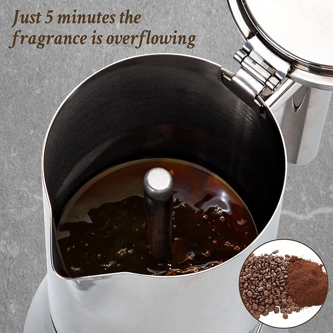Stovetop Espresso Maker, 6Cup 10 oz Moka Pot, Stainless Steel Cuban and Italian Coffee Maker for Cafetera Cubana, Greca De Cafe Induction Stovetop Compatible, Coffee Gift for Home Travel