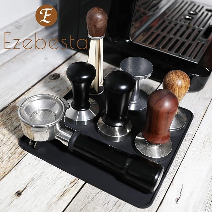 Coffee Tamper Mat for Portafilter - Silicone Tamping Pad -Espresso Machine Accessories (Black)