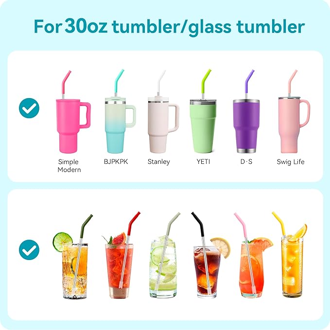 30oz Metal Straws for Stanley 30oz Cup, 4 PCS Stainless Steel Reusable Drinking Straw for YETI, STANLEY, US Acrylio, BJPKPK, Simple Modern and so on
