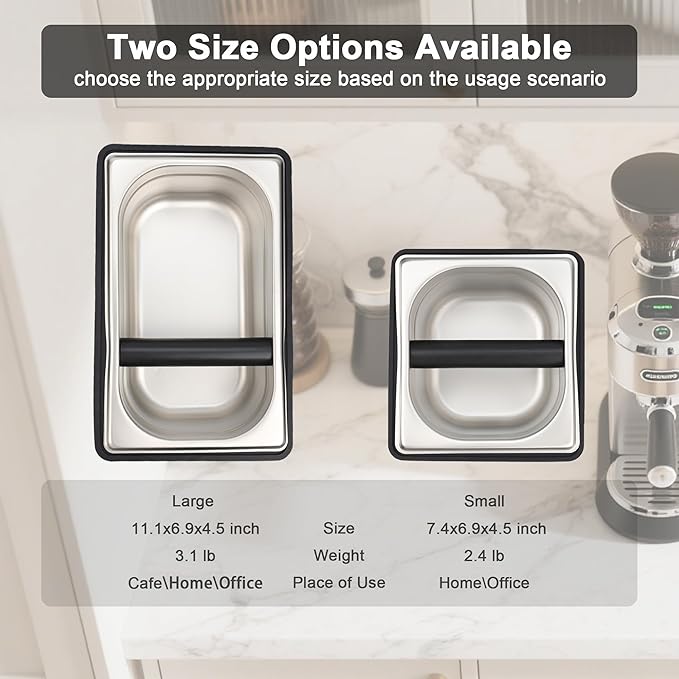 Espresso Knock Box, Coffee Knock Box for Espresso Grounds Disposal, Large Capacity, Equipped with Noise, Reduction Rubber Ring & Steel Holder, Ideal Tool for Espresso Machines, Black (Small)