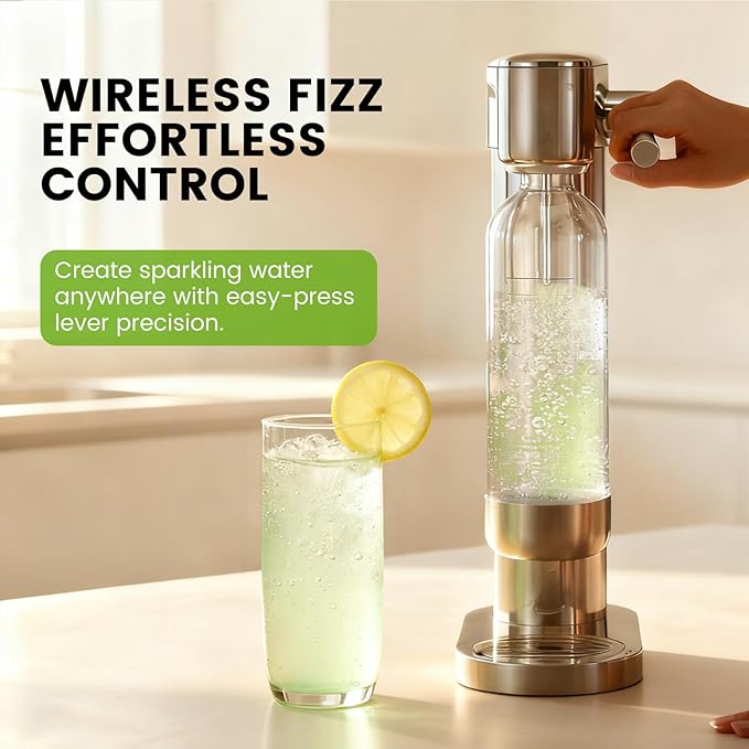 Manual Soda Maker Sparkling Water Machine, Elegant Stainless Steel Carbonator for Home Use, Easy Install, Compatible with 60L CO2 Cylinder (Not Included) & PET Bottle