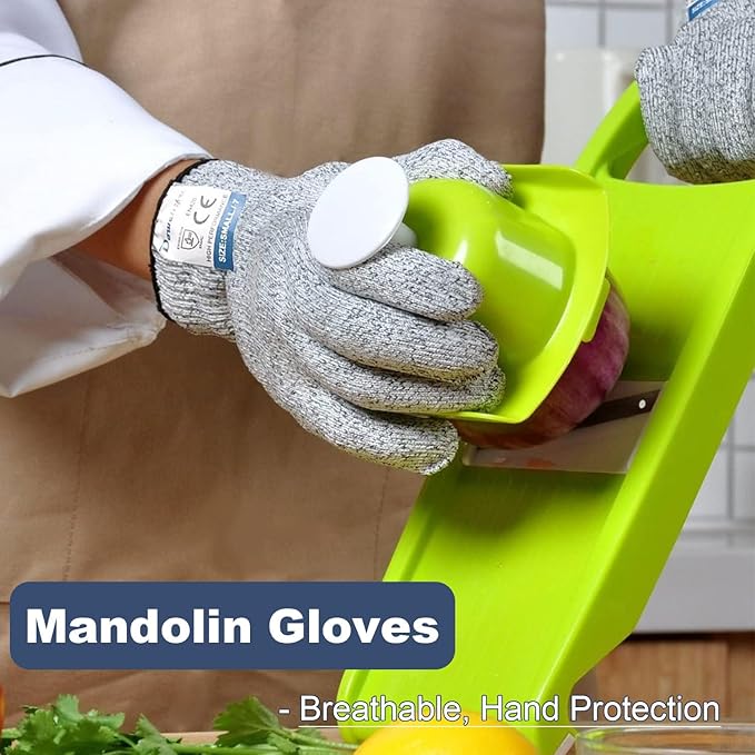 Dowellife Cut Resistant Gloves Food Grade Level 5 Protection, Safety Kitchen Cuts Gloves for Oyster Shucking, Fish Fillet Processing, Mandolin Slicing, Meat Cutting and Wood Carving. (Medium-12 Pairs)