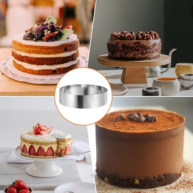 HARFINGTON Round Cake Ring 10 x 2.75 Inch Seamless Stainless Steel Pastry Mousse Dessert Ring Mirror Coating for Baking Cooking Making Tool