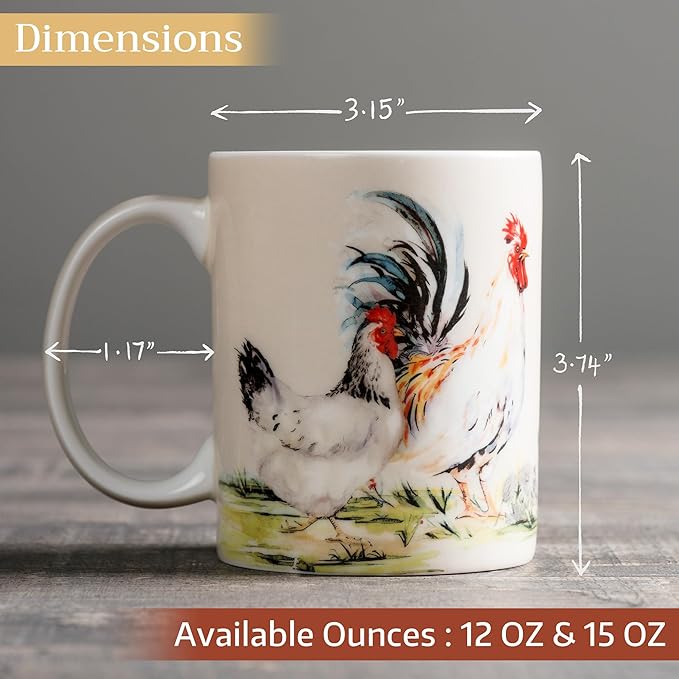 Maison d' Hermine Coffee Mug with Handles Fine Bone China Mugs Pack of One Tea Cups for Hot Beverages Cappuccino Latte Home Restaurant Office Perfect for Gift (Campagne - Basse Cour, 12 Ounce)