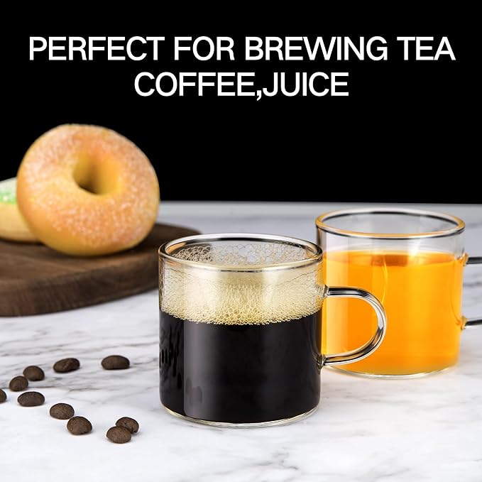 4-Pack 4oz Espresso Cups Espresso Shot Glasses with Handle, Small Glass Coffee Cups, Espresso Mugs Demitasse Cups Cappuccino Cup for Hot or Cold Latte, Tea, Microwave Dishwasher Safe