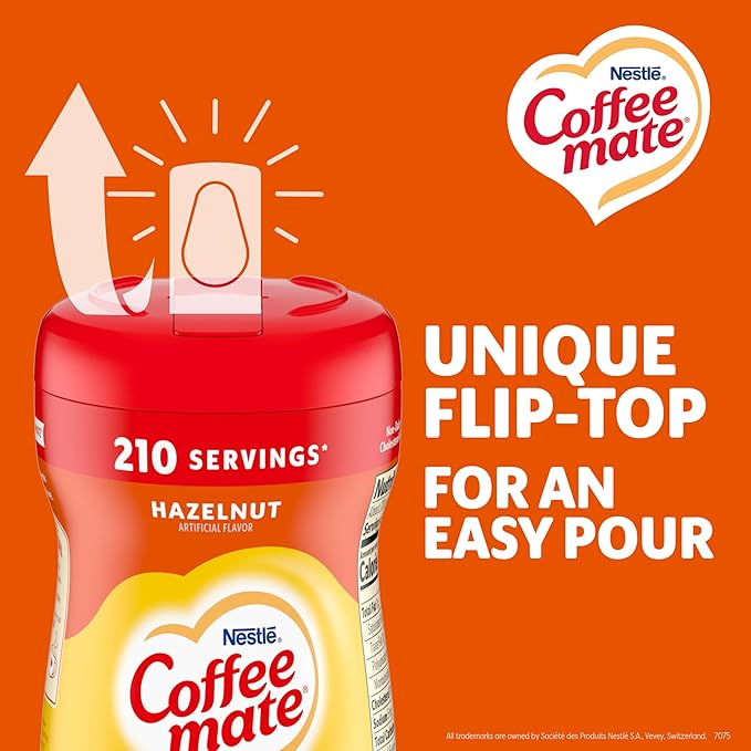 Nestle Coffee mate Coffee Creamer, Hazelnut, Non Dairy Powder Creamer, 15 oz Canister (Pack of 12)