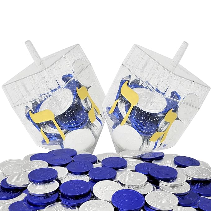 The Dreidel Company Blue & Silver Hanukkah Milk Chocolate Coins, Hanukkah Design Gelt, Gluten Free, Non GMO, Kosher Certified OU-D (200-Pack)
