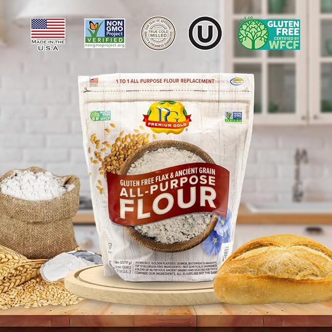 Premium Gold Gluten Free All Purpose Flour, 5 Pound, Gluten-Free, Non-GMO, Kosher, High In Fiber, Source of Omega-3, Plant-Based Protein, No Preservatives, No Additives, Ideal for Beverages, Baking &