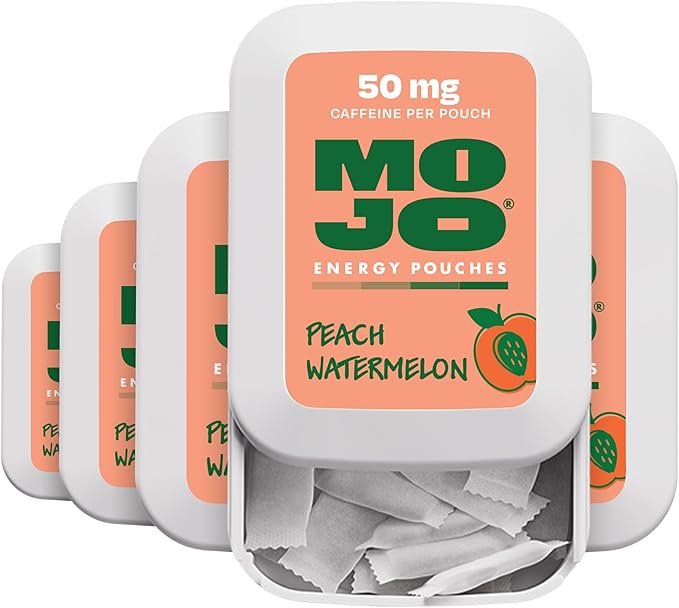 MOJO Energy Pouches Peach Watermelon Flavor, 50 mg per Caffeine Pouch, 15 Pouches, 5-Pack