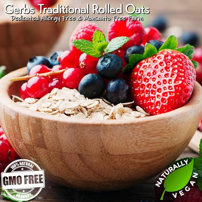 Gerbs Gluten-Free Traditional Rolled Oats 4 lbs. | Premium Grade, Resealable Bag | Hearty Texture, Ideal for Baking & Breakfast | Top 14 Allergen-Free
