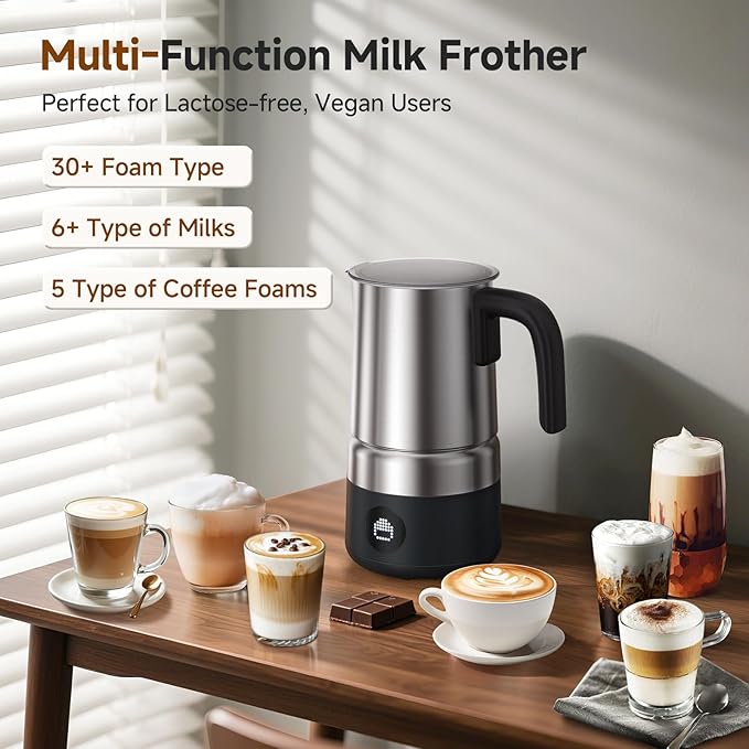 AMZCHEF 8-IN-1 Milk Frother and Steamer 600W w/Smart Touch Control, 17oz/500ml Detachable Frother for Coffee, Automatic Warm and Cold Foam Maker, Hot Chocolate Maker, Dishwasher Safe