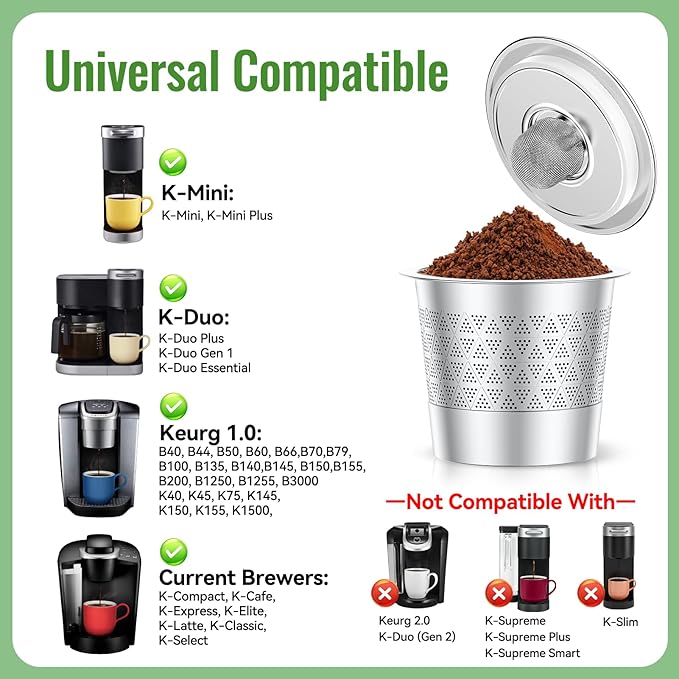 CAPMESSO Reusable K Cups for keurig: Refillable Stainless steel Coffee Pods for Keurig 1.0 Coffee Maker - Upgraded Dual-mesh Coffee Filters for Richer Coffee NO Grit, Eco-Friendly (2 Pack & 3 Rings)
