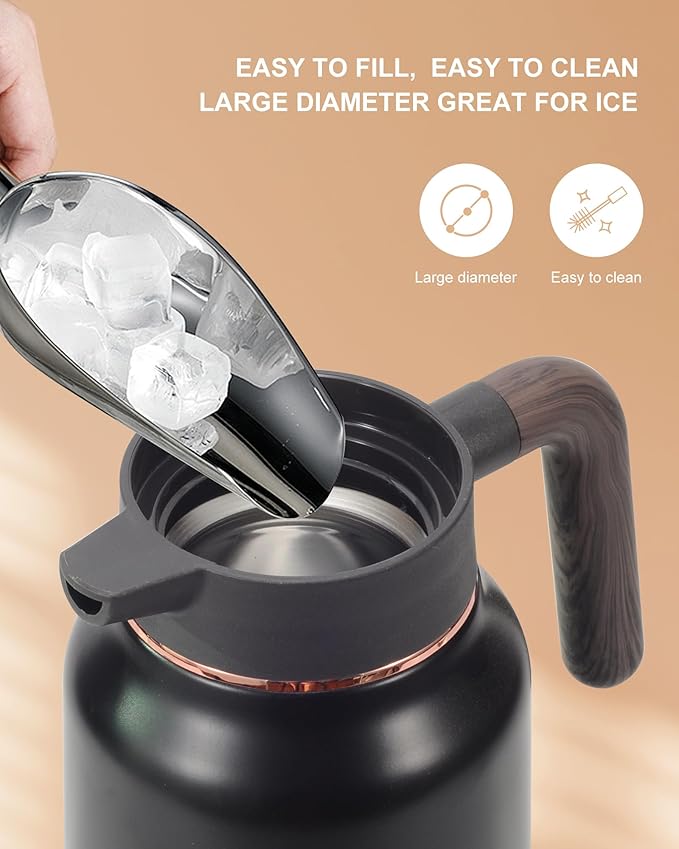 2 PCS Thermal Coffee Carafe 70 oz - 36 Hour Hot Stainless Steel Carafes for Hot Liquids-Insulated Coffee Carafes For Keeping Hot/Cold Coffee, Tea, Water, Drink Dispenser for Parties(Black/Black)