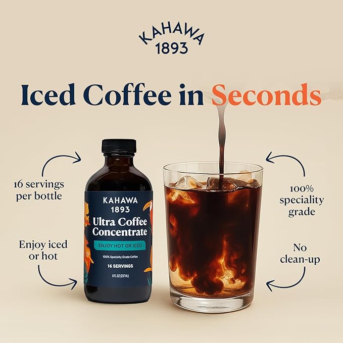 Kahawa 1893 Ultra Coffee Concentrate (32 Servings) - Instant Hot, Cold or Iced Coffee, As Seen on Shark Tank, High Antioxidants, Naturally Sweet, Organically Grown, Cultivated & Ethically Sourced
