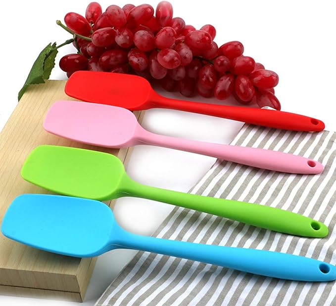 Silicone Spatulas, 10.6 inch Rubber Spoon Spatula Heat Resistant One Piece Design Seamless Non-Stick Spoonulas Flexible Scrapers Baking Mixing Tool (4 Pcs)