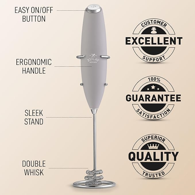 Zulay Kitchen Patented Tornado Triple Whisk Milk Frother with 4 Duracell Batteries – Handheld Foam Maker for Coffee, Lattes, Matcha & Hot Chocolate – Rich, Creamy Froth in Seconds