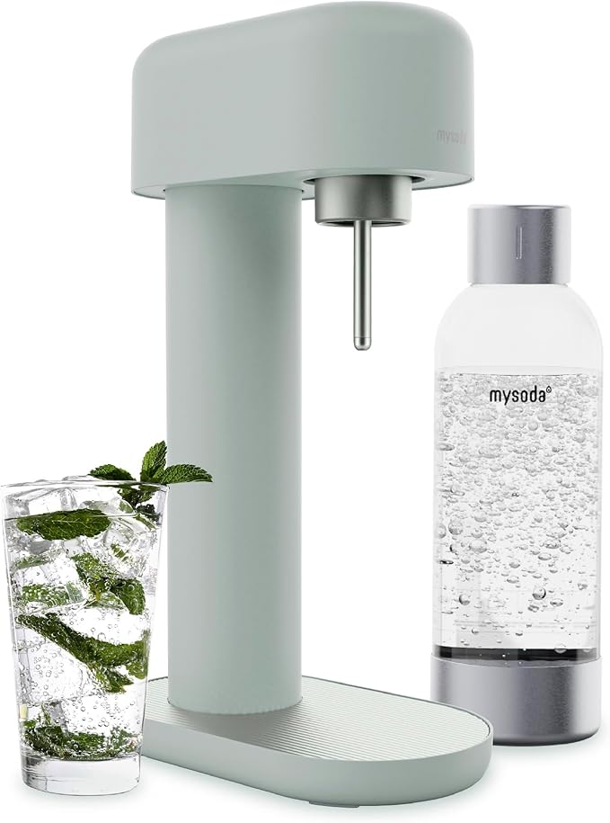 Mysoda Ruby 2 Sparkling Water Maker - Soda Streaming Machine Silent Carbonated Water Machine Robust Long-Lasting Aluminium Soda Maker 1L Water Bottle Without CO2 Cylinder - Sage Green Soda Machine