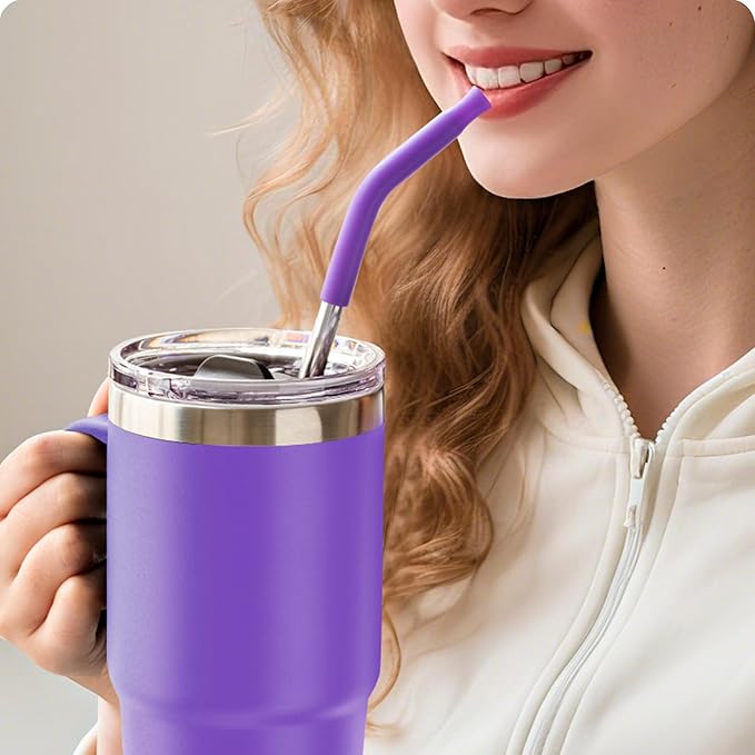 Metal Straws with Silicone Tip for 42 oz YETI Tumbler, 4 Pcs Reusable Stainless Steel Straws for 42 oz YETI, 30oz Stanley Cup(Color 4)