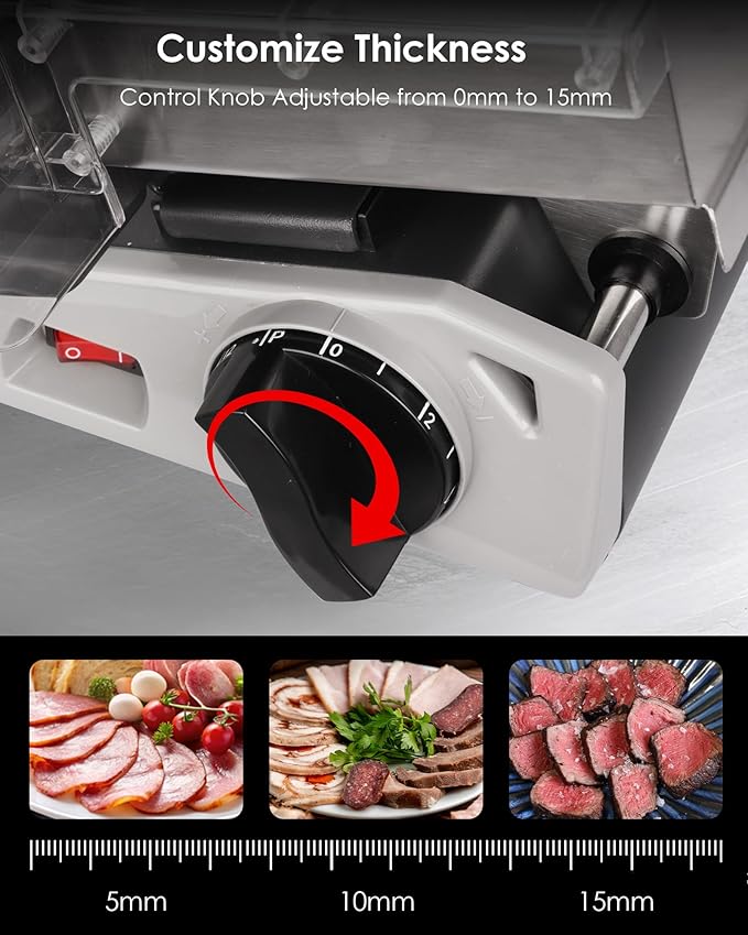 TOOGOOD 8.7" Meat Slicer, Electric Food Slicer Machine with Removable Stainless Steel Blade, Deli Food Slicer for Home Use, Slicing Frozen Meat,Hard Cheese, Ham and Deli, Black